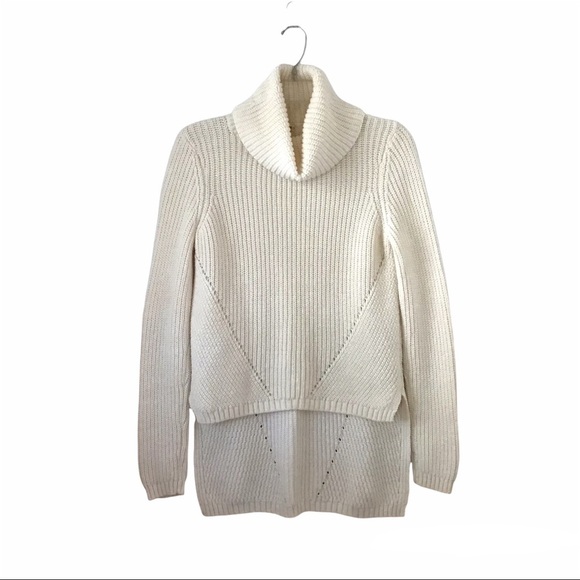 Anthropologie Moth High Low Hem Cowl Neck Knit Ivory Wool Blend Sweater - Picture 4 of 11